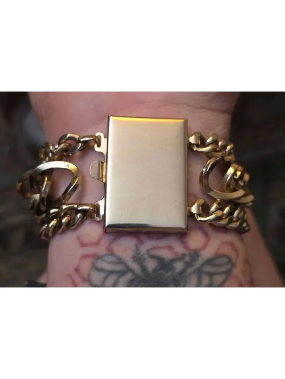 Vintage Chunky Gold Tone 3 Strand Cuban Curb Link Statement Bracelet